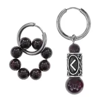 Серьги Конго с руной Кеназ и нат.камнем Гранат SEC-04-18