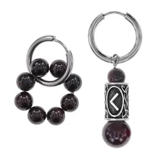 Серьги Конго с руной Кеназ и нат.камнем Гранат SEC-04-18