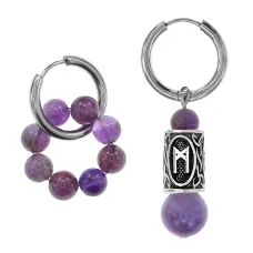 Серьги Конго с руной Манназ и нат.камнем Аметист SEC-04-22