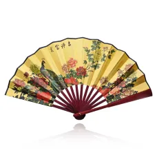 Веер Павлин и цветы, дерево+ткань, 48см VR007-28