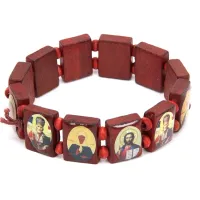Христианский браслет Лики Святых, красное дерево BS012