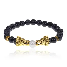 Браслет-амулет Дракон с синт. камнем Синий авантюрин 8мм BSH-08-02G