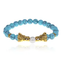 Браслет-амулет Дракон с синт. камнем Бирюза 8мм BSH-08-05G