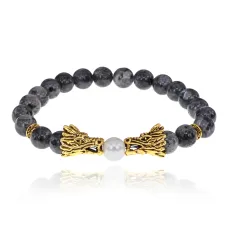 Браслет-амулет Дракон с нат.камнем Лабрадор 8мм BSH-08-08G