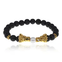 Браслет-амулет Дракон с нат. камнем Лава 8мм BSH-08-09G