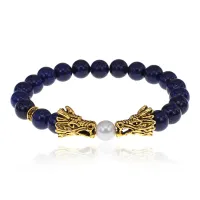 Браслет-амулет Дракон с нат.камнем Лазурит 8мм BSH-08-10G