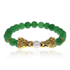 Браслет-амулет Дракон с нат.камнем Нефрит 8мм BSH-08-13G