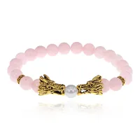 Браслет-амулет Дракон с нат. камнем Розовый кварц 8мм BSH-08-15G