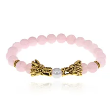 Браслет-амулет Дракон с нат. камнем Розовый кварц 8мм BSH-08-15G