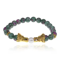 Браслет-амулет Дракон с синт. камнем Цоизит 8мм BSH-08-22G