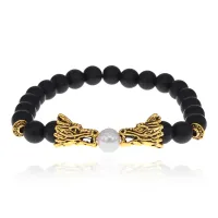 Браслет-амулет Дракон с синт. камнем Шунгит 8мм BSH-08-24G