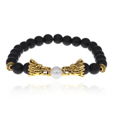 Браслет-амулет Дракон с синт. камнем Шунгит 8мм BSH-08-24G