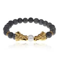 Браслет-амулет Дракон с нат.камнем Змеевик 8мм BSH-08-29G