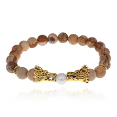 Браслет-амулет Дракон с нат. камнем Песочная яшма 8мм BSH-08-30G