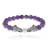 Браслет-амулет Драконы с нат. камнем Аметист 8мм BSH-08-03S
