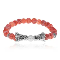 Браслет-амулет Драконы с нат.камнем Африканский агат 8мм BSH-08-04S