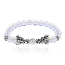 Браслет-амулет Драконы с синт. камнем Лунный камень 8мм BSH-08-11S