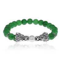 Браслет-амулет Драконы с нат. камнем Нефрит 8мм BSH-08-13S