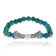 Браслет-амулет Драконы с синт. камнем Хризоколла 8мм BSH-08-21S