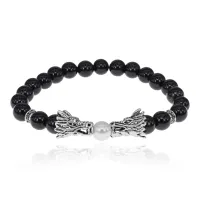 Браслет-амулет Драконы с нат. камнем Черный агат 8мм BSH-08-23S