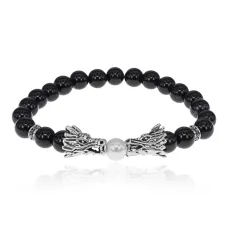Браслет-амулет Драконы с нат. камнем Черный агат 8мм BSH-08-23S