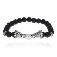 Браслет-амулет Драконы с синт. камнем Шунгит 8мм BSH-08-24S