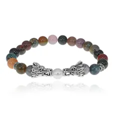 Браслет-амулет Драконы с нат. камнем Яшма 8мм BSH-08-25S