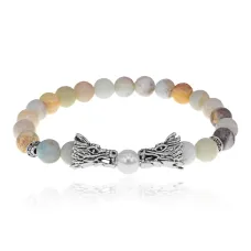 Браслет-амулет Драконы с нат. камнем Амазонит 8мм BSH-08-26S