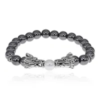 Браслет-амулет Драконы с синт. камнем Гематит (не магнит.) 8мм BSH-08-28S