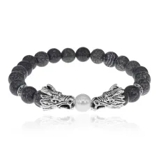 Браслет-амулет Драконы с нат.камнем Змеевик 8мм BSH-08-29S