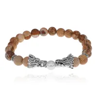 Браслет-амулет Драконы с нат. камнем Песочная яшма 8мм BSH-08-30S