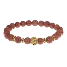 Браслет-амулет Лев с синт. камнем Коричневый авантюрин 8мм BSH-09-01G