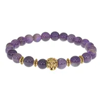 Браслет-амулет Лев с нат. камнем Аметист 8мм BSH-09-03G