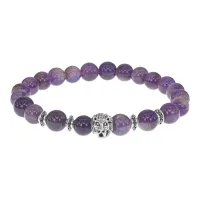 Браслет-амулет Лев с нат. камнем Аметист 8мм BSH-09-03S