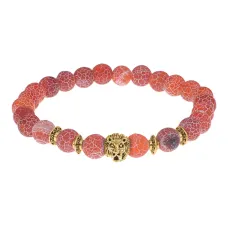 Браслет-амулет Лев с нат. камнем Африканский агат 8мм BSH-09-04G