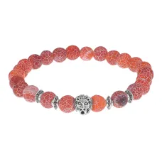 Браслет-амулет Лев с нат. камнем Африканский агат 8мм BSH-09-04S