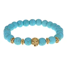 Браслет-амулет Лев с синт. камнем Бирюза 8мм BSH-09-05G