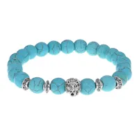 Браслет-амулет Лев с синт. камнем Бирюза 8 мм BSH-09-05S