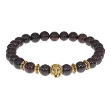 Браслет-амулет Лев с нат.камнем Гранат 8мм BSH-09-06G