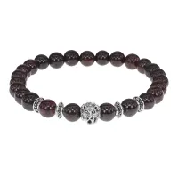 Браслет-амулет Лев с нат. камнем Гранат 8 мм BSH-09-06S