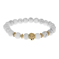 Браслет-амулет Лев с нат. камнем Кахолонг 8мм BSH-09-07G