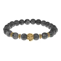 Браслет-амулет Лев с нат. камнем Лабрадор 8мм BSH-09-08G
