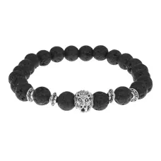 Браслет-амулет Лев с нат. камнем Лава 8мм BSH-09-09S
