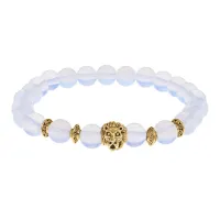 Браслет-амулет Лев с синт. камнем Лунный камень 8мм BSH-09-11G