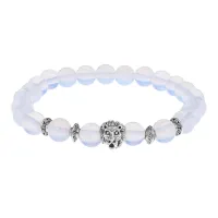 Браслет-амулет Лев с синт. камнем Лунный камень 8мм BSH-09-11S