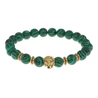 Браслет-амулет Лев с синт. камнем Малахит 8мм BSH-09-12G