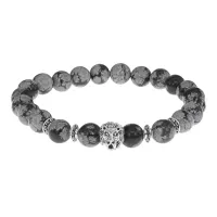 Браслет-амулет Лев с нат.камнем Снежный обсидиан 8мм BSH-09-14S