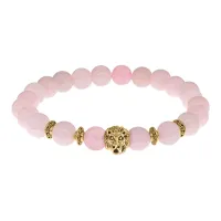 Браслет-амулет Лев с нат. камнем Розовый кварц 8мм BSH-09-15G