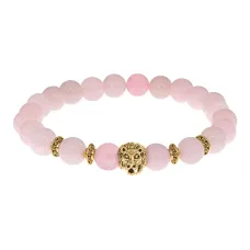 Браслет-амулет Лев с нат. камнем Розовый кварц 8мм BSH-09-15G