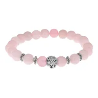 Браслет-амулет Лев с нат. камнем Розовый кварц 8мм BSH-09-15S
